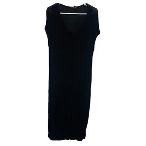 Eileen Fisher Women SP Maxi Dress Black Cap Short Sleeve Jersey Knit Minimalist
